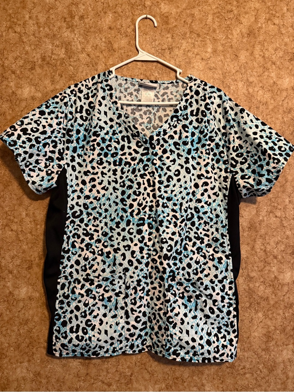 Scrubstar Aqua & Black Leopard Print Scrub Top